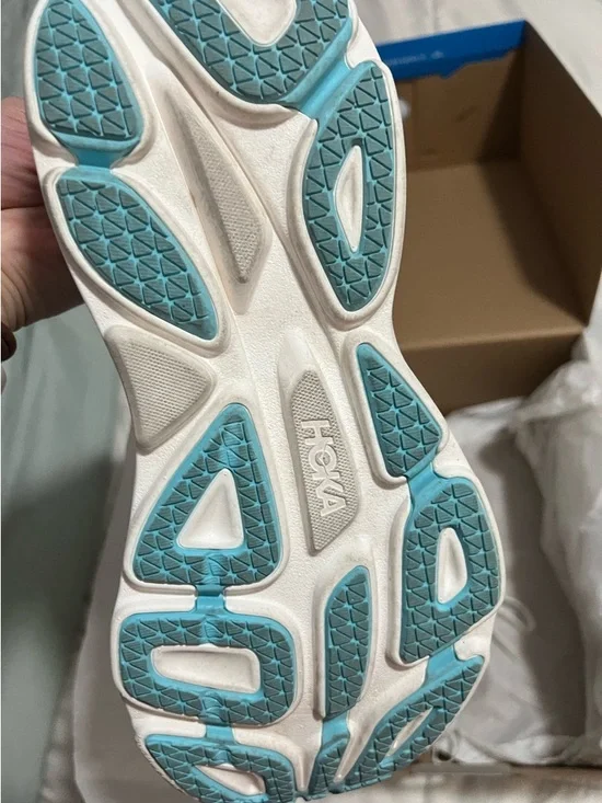 Hoka White Running Shoes with Light Blue and Rose Gold Accents - Picture 2 of 9